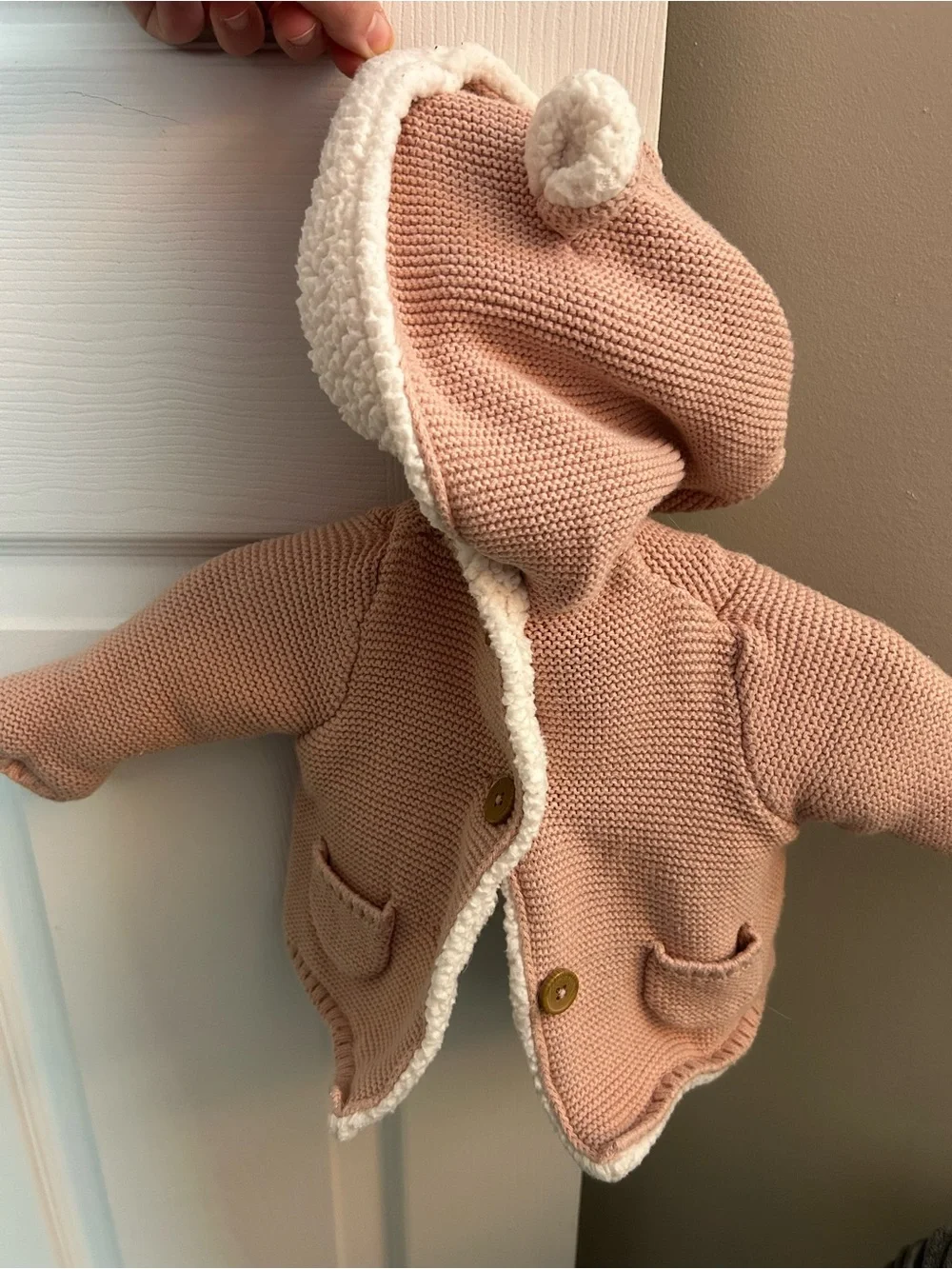 Carter's Dusty Pink Knit Hooded Jacket with Sherpa Trim
